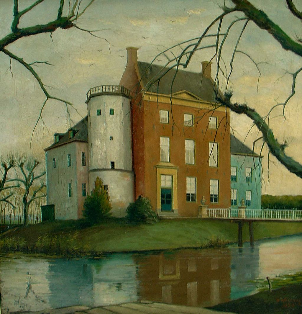 Afbeelding van een schilderij van de voormalige borg Dijksterhuis bij Pieterburen. Fotograaf: onbekend, voor 1900. Licentie: Publieke Domein.