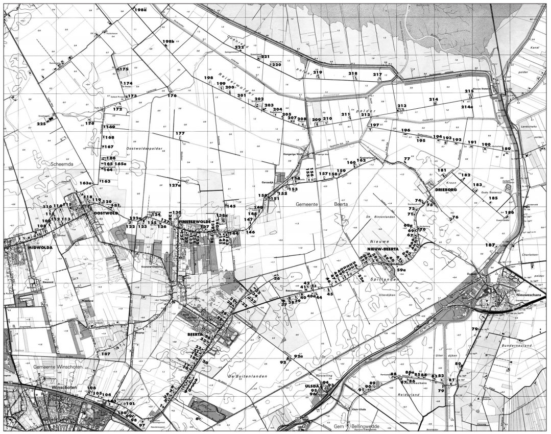 Kaart van de boerderijen in het Oldambt.