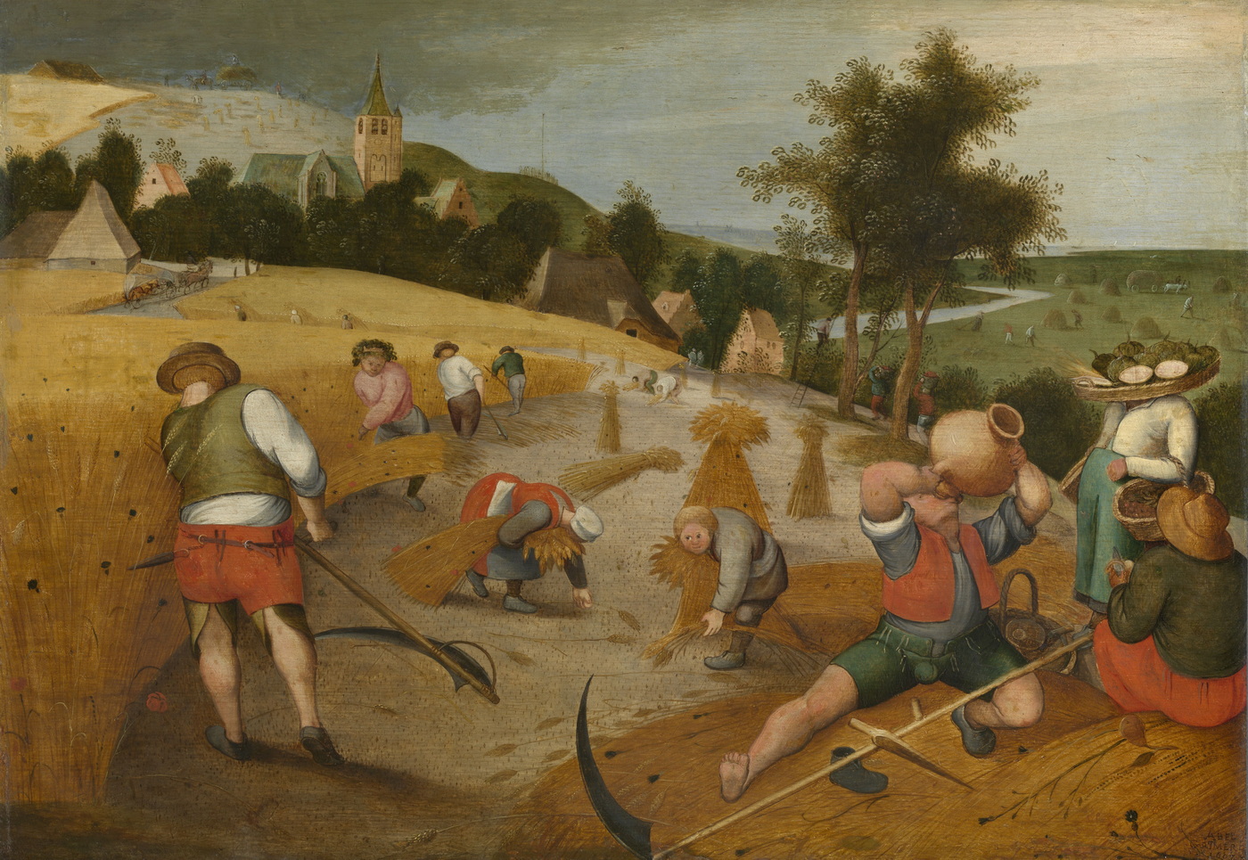 Der Sommer, titel van de serie 'De Vier Seizoenen', een schilderij door Abel Grimmer.Arbeiders aan het werk op het land