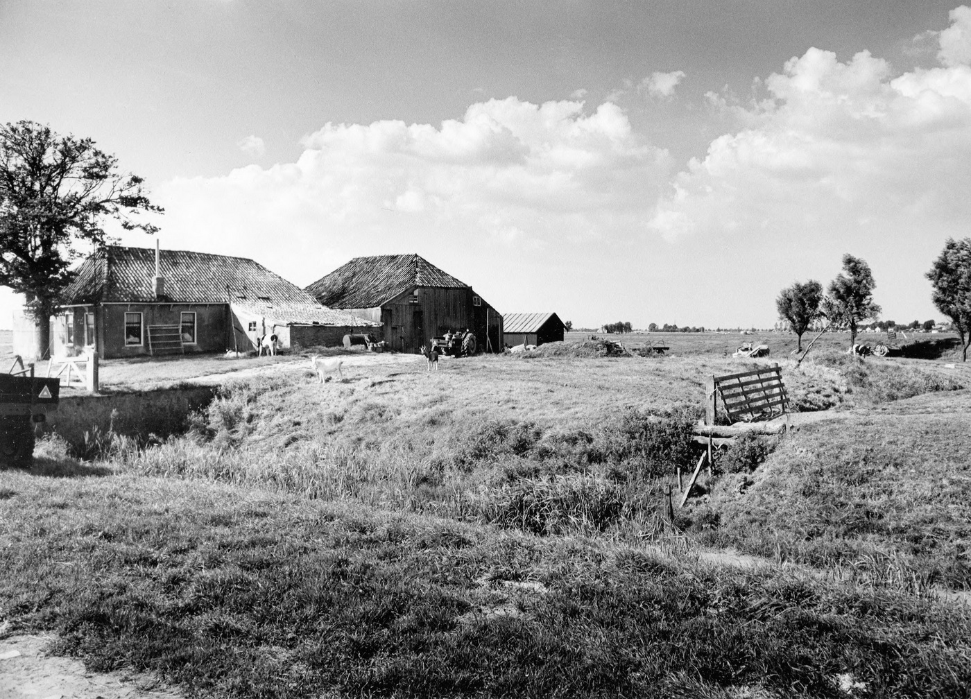 Borgterrein van de Harssensborg met daarop de boerderij met achterliggende schuur. Foto: M.A. Douma, 1972, Bron: RHC GA, Groninger Archieven, Beeldbank Groningen. De schuur is circa 1990 later afgebroken (niet van historisch belang).