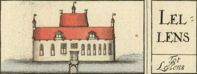 Het Huis Tot Lellens zoals deze staat weergegeven op de kaart van Willem Frederik Coenders van Helpen (1678).