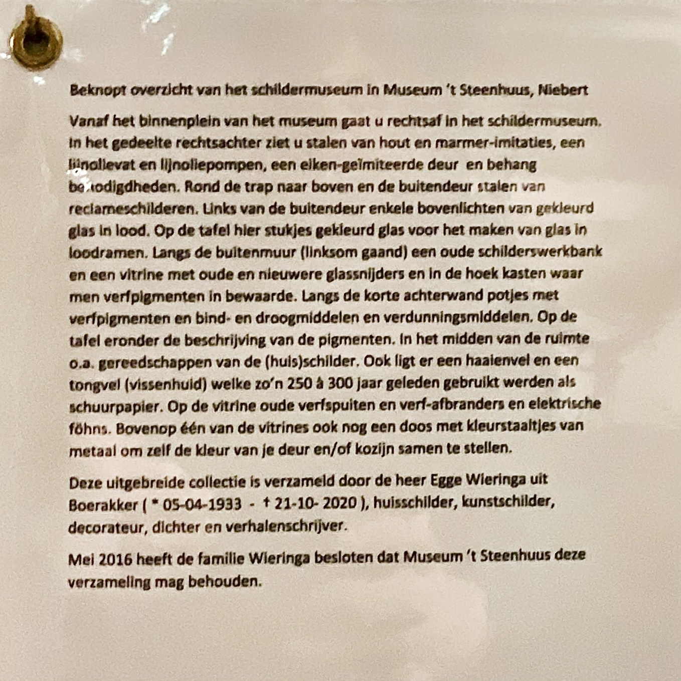 Beknopt overzicht van het schildermuseum in Museum 't Steenhuus, Niebert. Foto: ©Jur Kuipers, 2023.