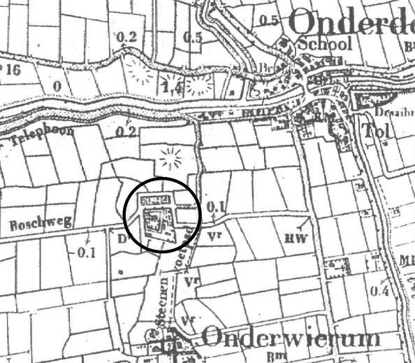 Oudebosch op de kaart ten zuidwesten van Onderwierum.