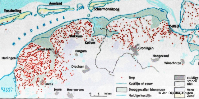Afbeelding 2. Alle wierden/terpen in Groningen en Friesland.