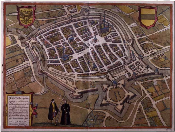 Plattegrond van Groningen, circa 1575.