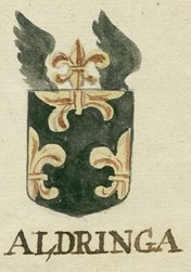 Das Wappen der Familie Aldringa und die "Aldringaborg" – aus Wikimedia – gemeinfrei.