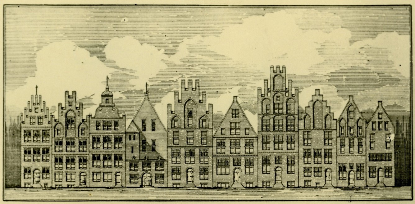 Groningen, Centrum, Grote Markt. Huizen aan de oostzijde der Groote Markt - ca. 1643. aus "Groninger Archieven" Identifikationsnummer - NL-GnGRA_1173_68_119 - gemeinfrei.