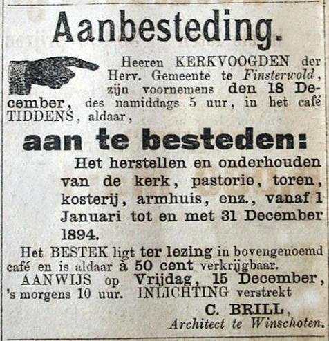 De advertentie in de Winschoter Courant in 1894 (Bron: Winschoter Courant).