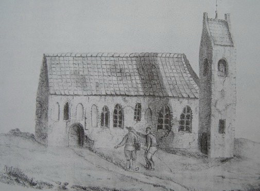 Afb. Onbekende auteur. De kerk en toren van Sauwerd. Steendruk, 1840. (Bron: RHC GA (15))