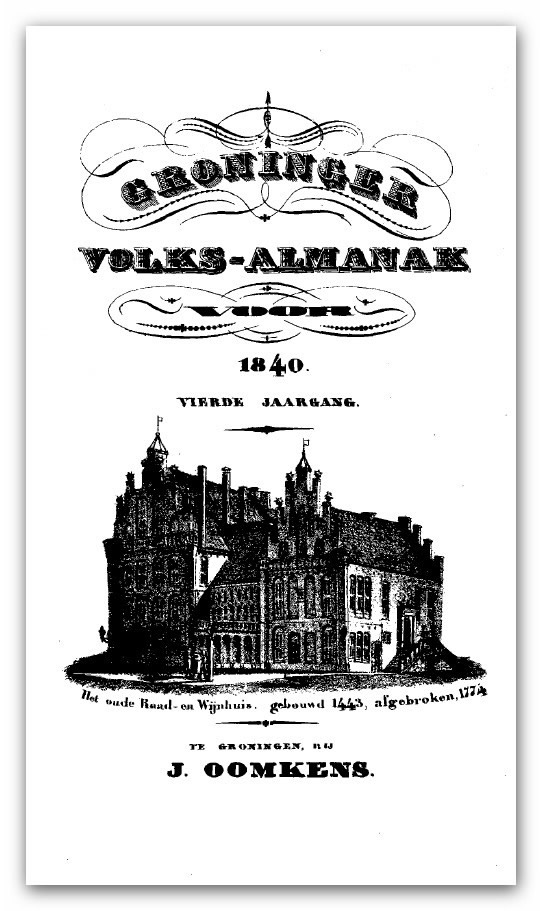 Het voorblad van de Groninger Volks-Almanak, vierde jaargang 1840.