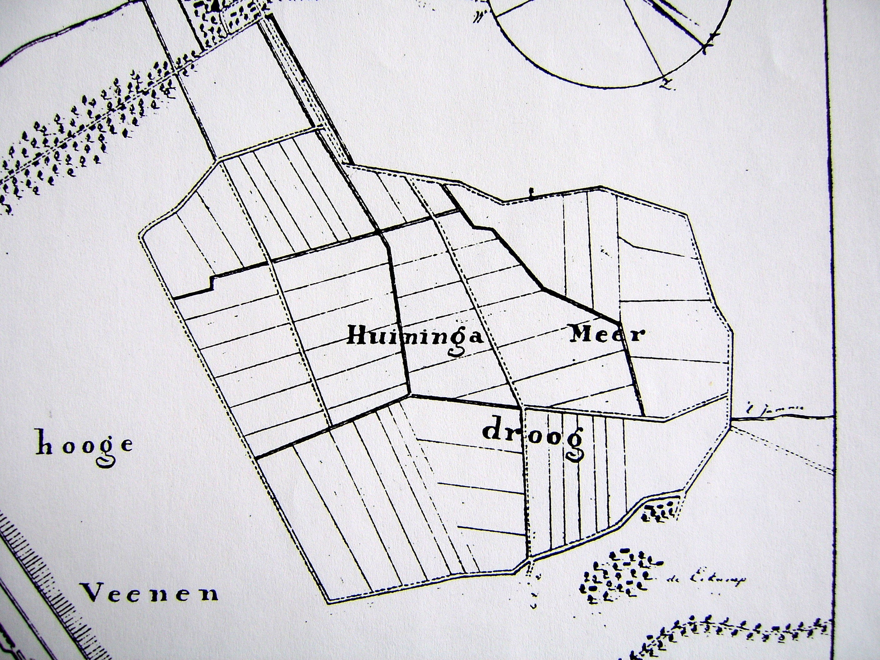 Het drooggelegde Huningameer, nog zonder bewoning. ca 1800. Bron: RHC GA, Groninger Archieven, Beeldbank Groningen.