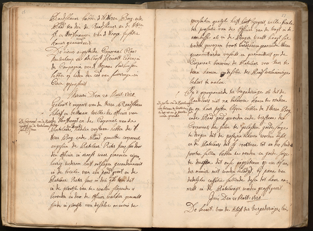 Ratelaar Pieter Jans wordt gearresteerd, 1720. Resoluties van burgemeesters en raad, Groninger Archieven, 1605-30, blz 60-61.
