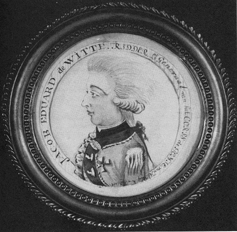 Portret van J.E. de Witte Sr. (1738-1809), foto collectie Iconografisch Bureau van aquarel, vroeger in de collectie Van Hövell-Engelen van Pijlsweert te Groesbeek. Kunstenaar onbekend.
