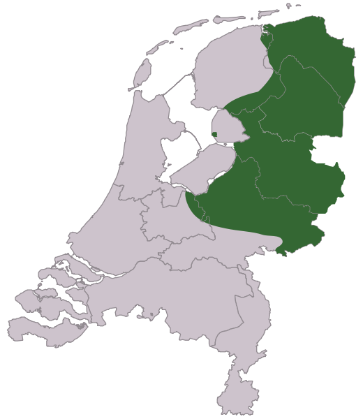 Het Nedersaksische taalgebied in Nederland.