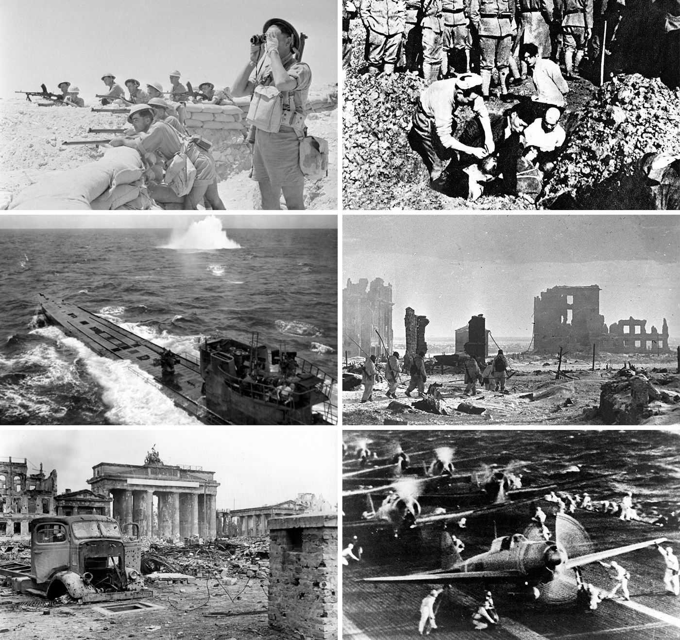 Montagefoto met verschillende foto's uit de Tweede Wereldoorlog.