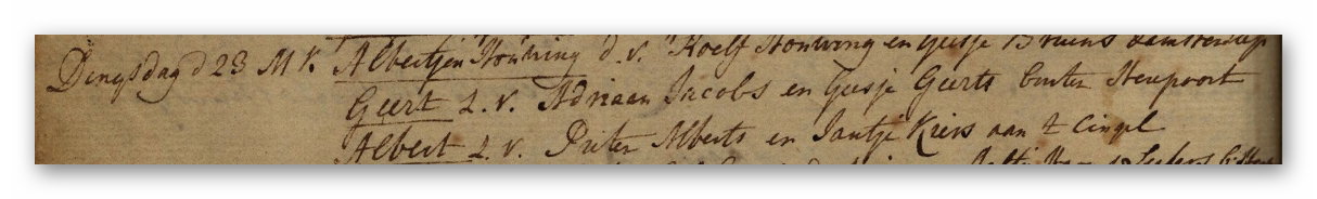 De geboorteregistratie van Geert, zoon van Adriaan Jacobs en Geesje Geerts. . Geboren 21 september 1788, gedoopt 23 september 1788. Doopboek Groningen, Martinikerk.